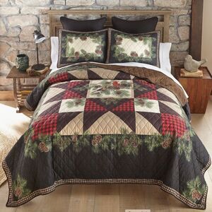 Cardinal Pine Patchwork King Quilt Set Country Lodge Primitive Farmhouse
